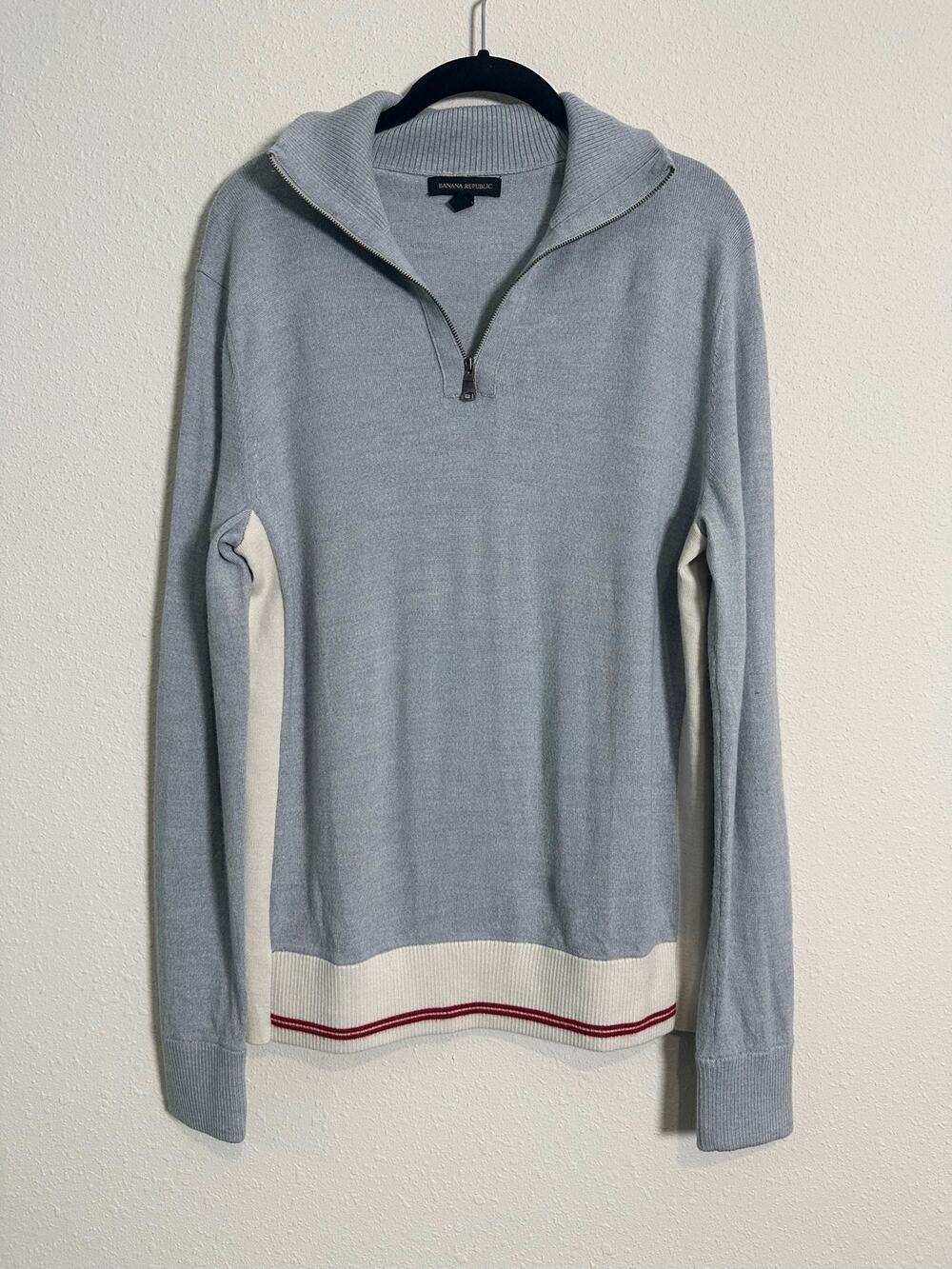 MENS BANANA REPUBLIC 1/2 ZIP SWEATER SIZE L WOOL ACRYLIC GRAY SOLID - Picture 1 of 6